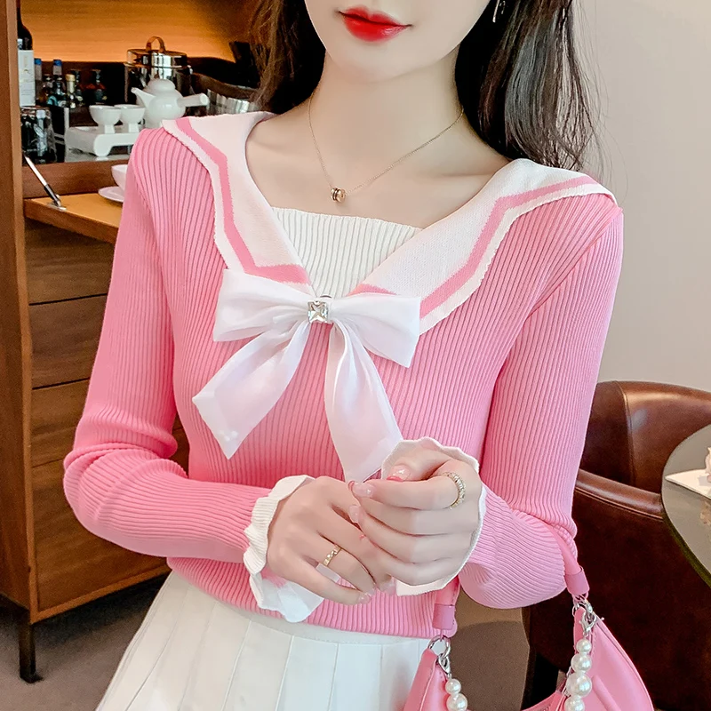 Sweet Sweater Jumpers Girls Bowknot Sailor Collar Cropped Sweater Pullover Crop Top Women Knitted Slim Vintage Knitwear
Sweet Sweater Jumpers Girls Bowknot Sailor Collar Cropped Sweater Pullover Crop Top Women Knitted Slim Vintage Knitwear
