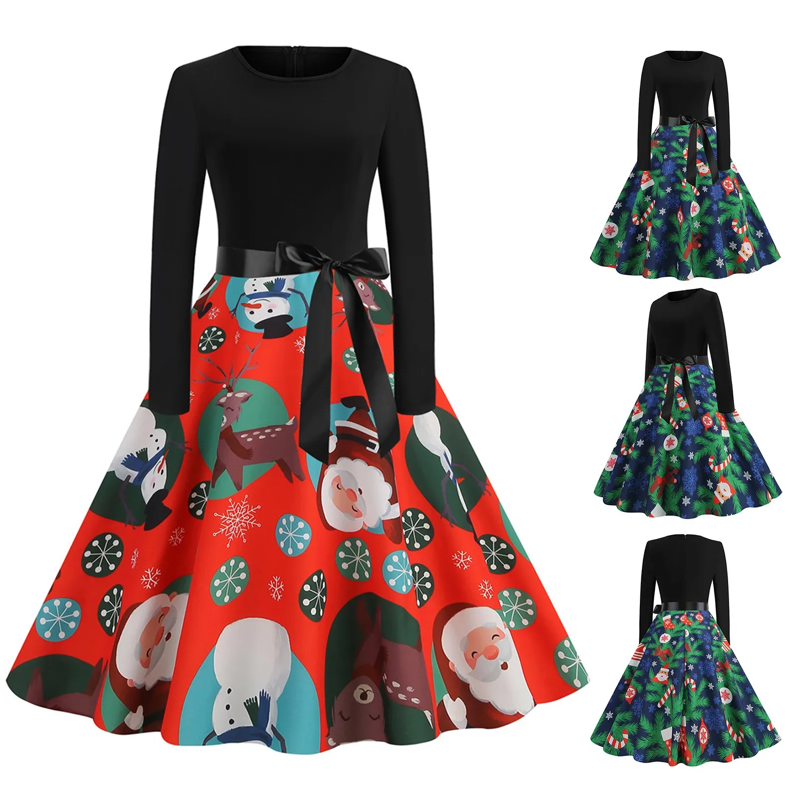 Christmas Womens Long Sleeve Crew Neck Printed Vintage Party Fit Dress Patchwork Cocktail Zipper Swing Dresses
Christmas Womens Long Sleeve Crew Neck Printed Vintage Party Fit Dress Patchwork Cocktail Zipper Swing Dresses