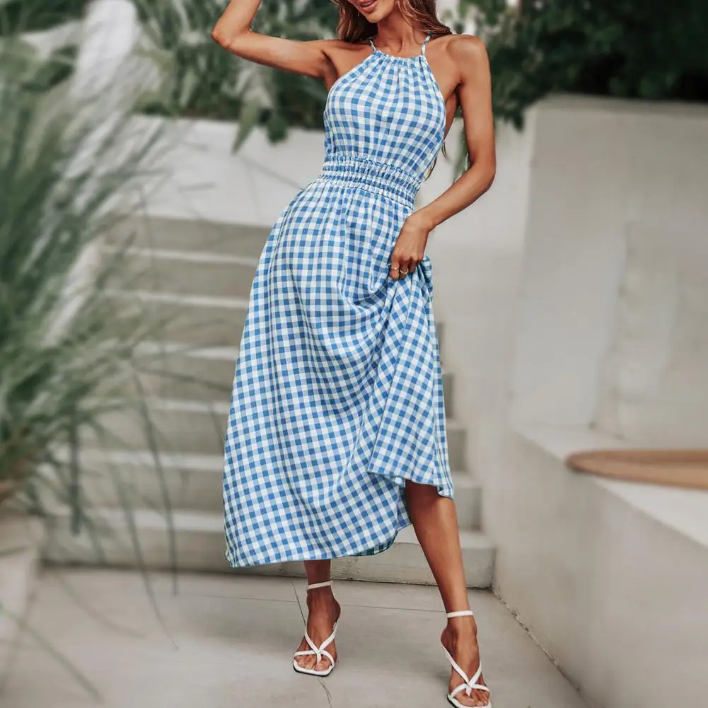 Elegant Plaid Print Long Dress Woman Dress Sling Plaid Pattern Elegant Woman Casual Pink Halter Lace-up Dresses For Women 2022
Elegant Plaid Print Long Dress Woman Dress Sling Plaid Pattern Elegant Woman Casual Pink Halter Lace-up Dresses For Women 2022