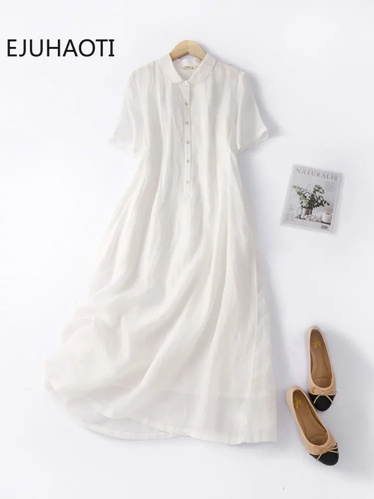 Женское элегантное Привлекательное платье из хлопка и льна, тонкое белое платье средней длины с отложным воротником и короткими рукавами, Л... 
Женское элегантное Привлекательное платье из хлопка и льна, тонкое белое платье средней длины с отложным воротником и короткими рукавами, Л...