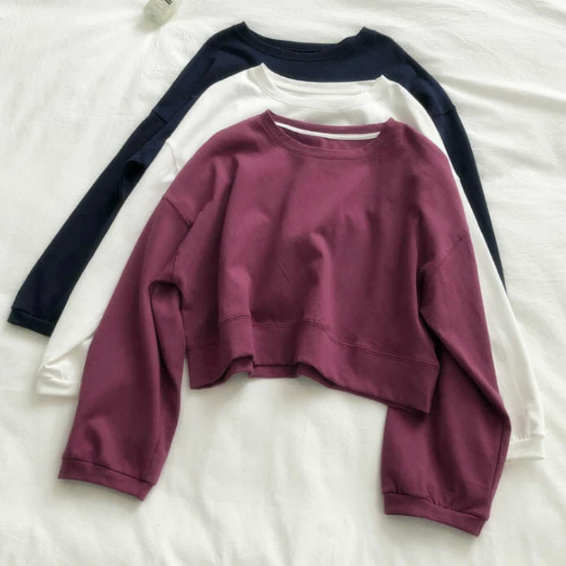 Crewneck Women Sweatershirts Feme Long Sleeve Pullover Solid Crop Hoodies Sport Pullover Tops Casual Jumper Coat Hoodies
Crewneck Women Sweatershirts Feme Long Sleeve Pullover Solid Crop Hoodies Sport Pullover Tops Casual Jumper Coat Hoodies