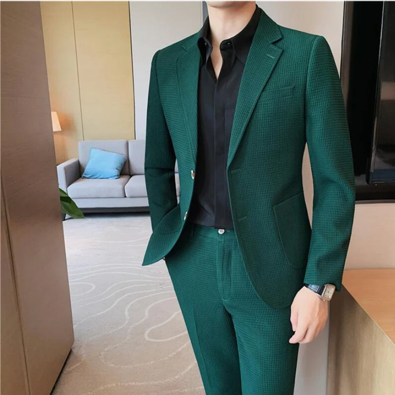 

(Куртка + брюки) 2022 мужские весенние высококачественные деловые костюмы в британском стиле/мужской облегающий смокинг для жениха костюм-двойка блейзеры
