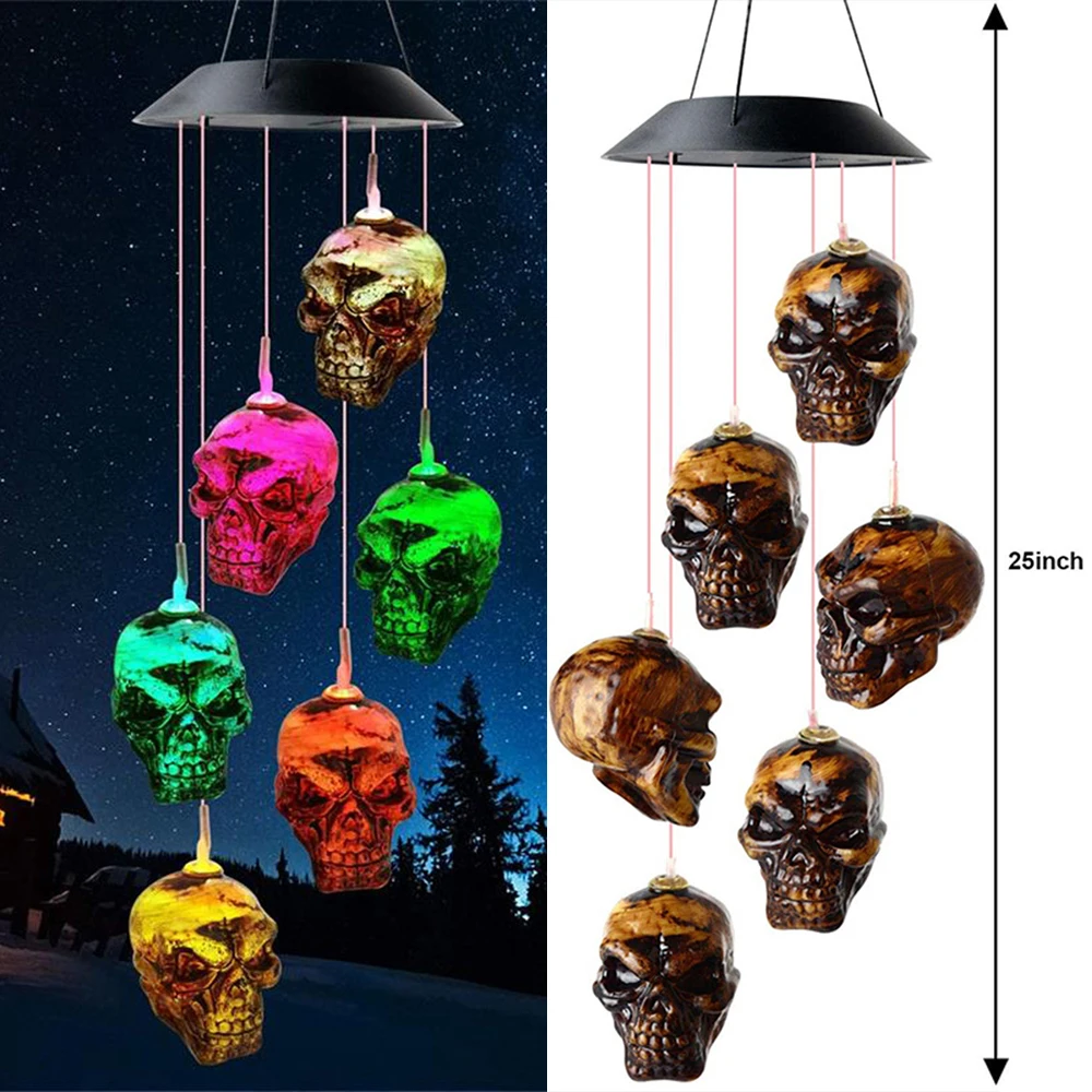 

Color Changing Solar Power Wind Chime Skull Style Led Wind Chimes Waterproof Outdoor Windchime Light for Lawn Yard Garden