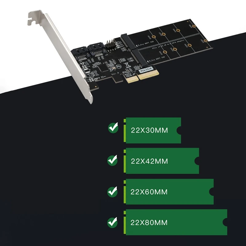 Плата расширения PCIE3.0 X4 на 2 порта M.2, адаптер PCIE3.0 X4 на 2 порта SATA3.0, плата адаптера ASM1164 
Плата расширения PCIE3.0 X4 на 2 порта M.2, адаптер PCIE3.0 X4 на 2 порта SATA3.0, плата адаптера ASM1164