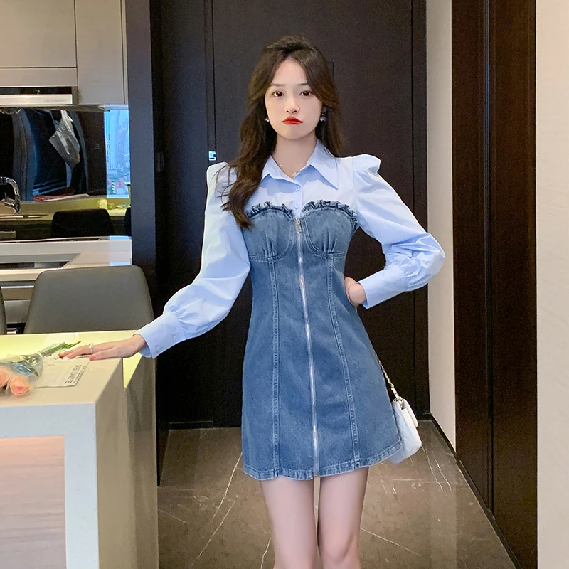 French Advanced Sense of Leisure Fashion Fake Two -piece Shirt Collar Spliced Denim Long -sleeved Dress Female Spring Clothes
French Advanced Sense of Leisure Fashion Fake Two -piece Shirt Collar Spliced Denim Long -sleeved Dress Female Spring Clothes