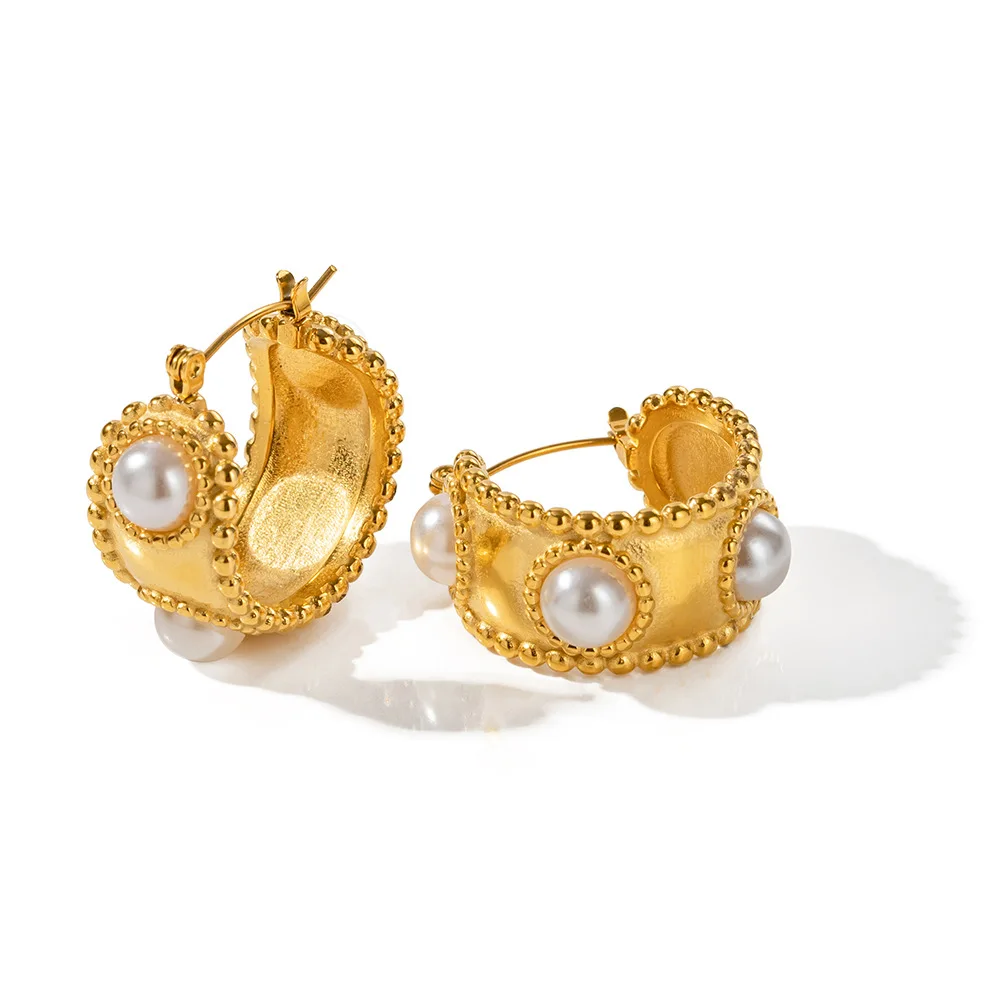 Stainless Steel PVD 18K Gold Plated Tarnish Waterproof Vintage Pearl Hoop Earrings For Woman Jewelry Wholesale Trendy
Stainless Steel PVD 18K Gold Plated Tarnish Waterproof Vintage Pearl Hoop Earrings For Woman Jewelry Wholesale Trendy