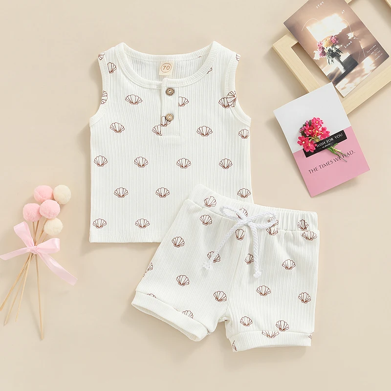 Unisex Baby Summer Clothes Shell Print Sleeveless Round Neck Tops Elastic Shorts Outfit Baby Girl Boy Casual Tracksuit
Unisex Baby Summer Clothes Shell Print Sleeveless Round Neck Tops Elastic Shorts Outfit Baby Girl Boy Casual Tracksuit