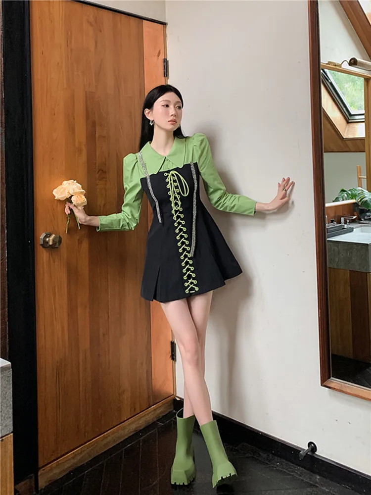 Платье-мини DALMAZZO женское с высокой талией, дизайнерское лоскутное платье с цветной цепочкой, на шнуровке, элегантное с отложным воротником и длинным рукавом, весна
Платье-мини DALMAZZO женское с высокой талией, дизайнерское лоскутное платье с цветной цепочкой, на шнуровке, элегантное с отложным воротником и длинным рукавом, весна