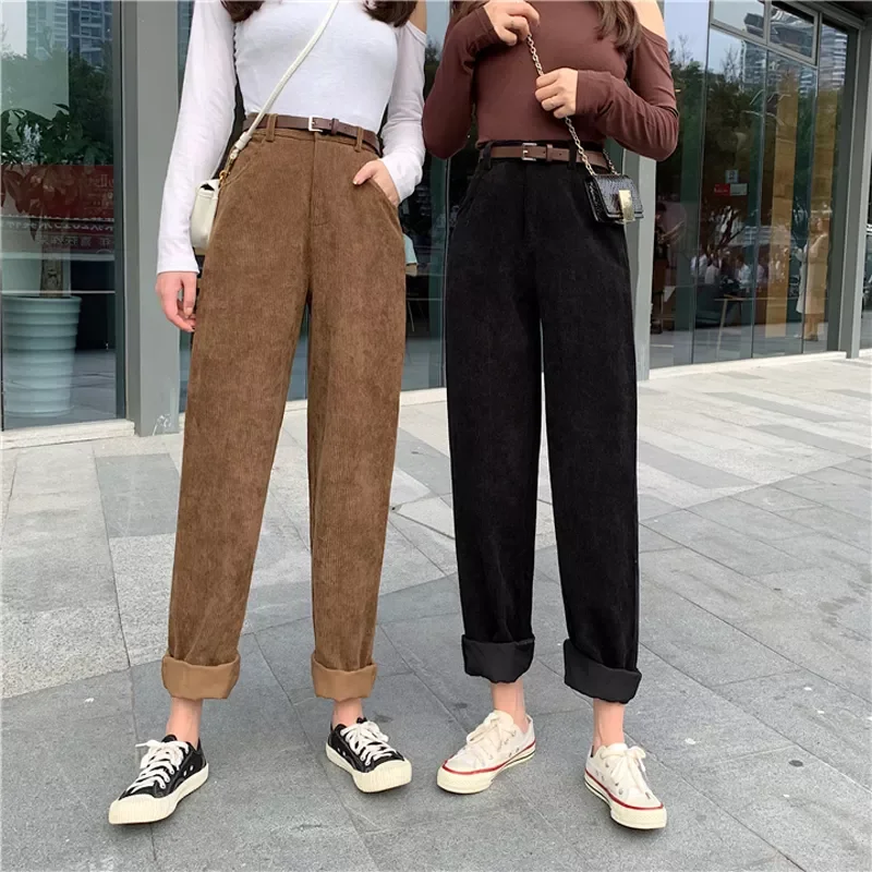 Zoki High Waist Corduroy Pants Fashion Belt Autumn Wide Leg Full Pants Spring Korean Pure Cotton Black Streetwear Ladies Trouser 
Zoki High Waist Corduroy Pants Fashion Belt Autumn Wide Leg Full Pants Spring Korean Pure Cotton Black Streetwear Ladies Trouser