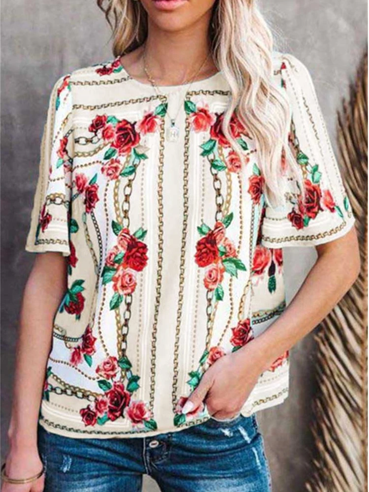 Summer O Neck Short Sleeve Blouse Shirt 2022 Retro Women Floral Print Tops Blusa Casual Female Loose Pullovers Shirts Streetwear
Summer O Neck Short Sleeve Blouse Shirt 2022 Retro Women Floral Print Tops Blusa Casual Female Loose Pullovers Shirts Streetwear