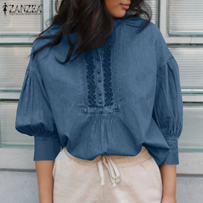 2022 Oversized Women Office Lady Shirts Denim Blue Blouse ZANZEA Ruffle Patchwork Tops Tunic Casual Solid Loose 3/4 Sleeve Blusa
2022 Oversized Women Office Lady Shirts Denim Blue Blouse ZANZEA Ruffle Patchwork Tops Tunic Casual Solid Loose 3/4 Sleeve Blusa