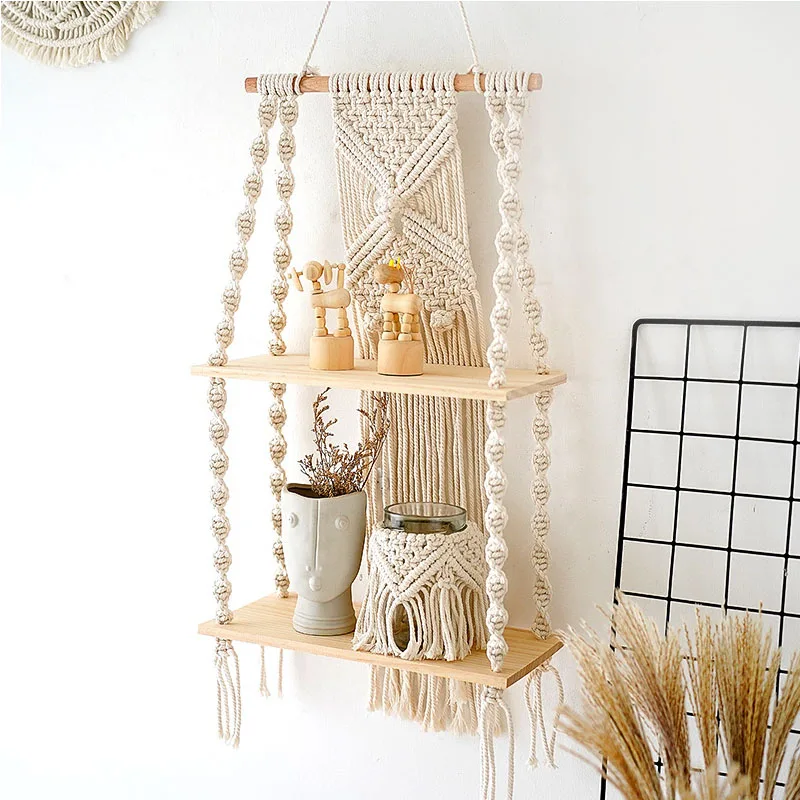 Bohemian Macrame Wall Hanging Tapestry Rack Hand-woven Tassel Flower Plant Storage Wooden Shelf Tapestries Home Decoration
Bohemian Macrame Wall Hanging Tapestry Rack Hand-woven Tassel Flower Plant Storage Wooden Shelf Tapestries Home Decoration