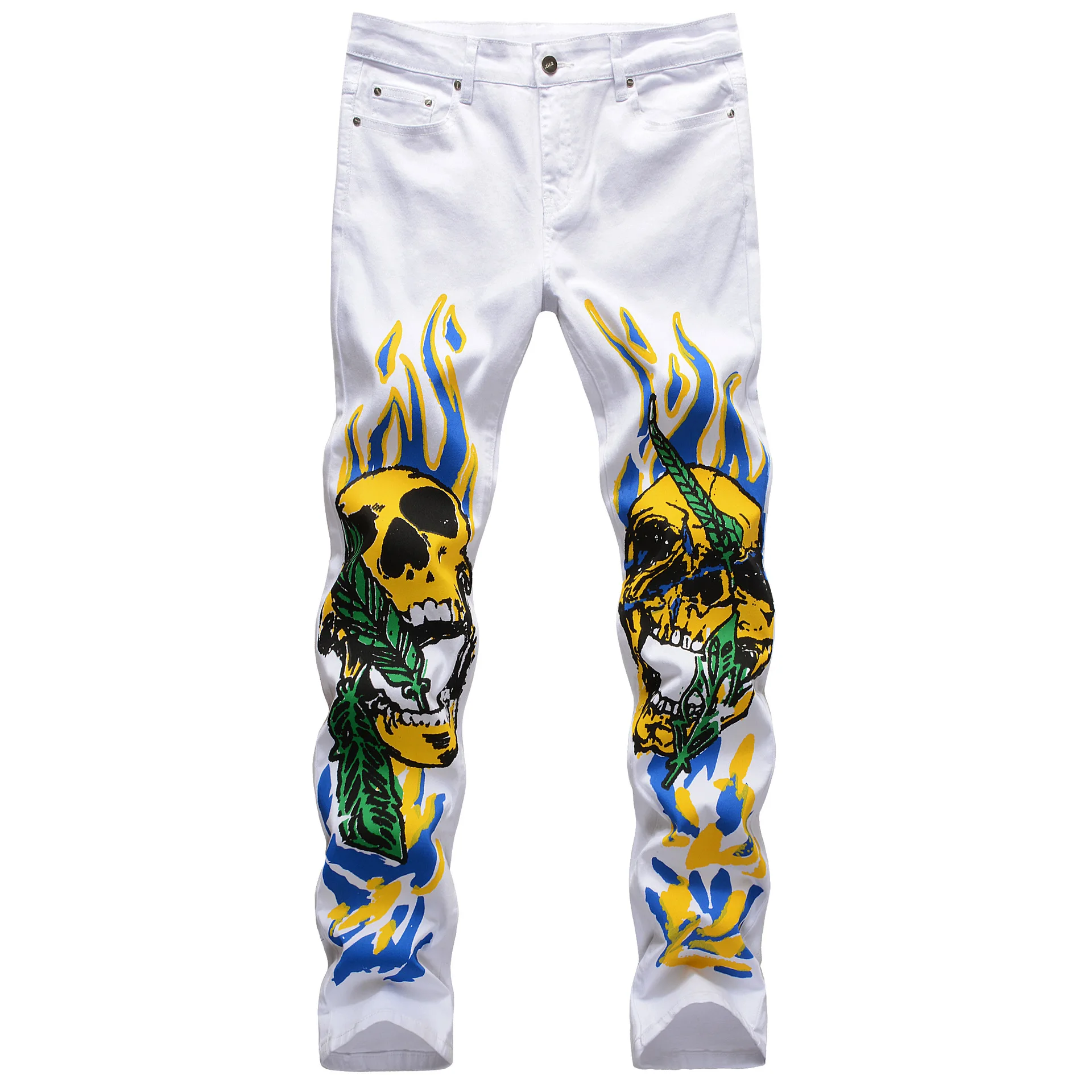 Jas Fashion Men's Jeans Stretch Slim Fit 3D Color Print Black White Trousers Flame Skull Graffiti Street Fashion Men Denim Pants
Jas Fashion Men's Jeans Stretch Slim Fit 3D Color Print Black White Trousers Flame Skull Graffiti Street Fashion Men Denim Pants