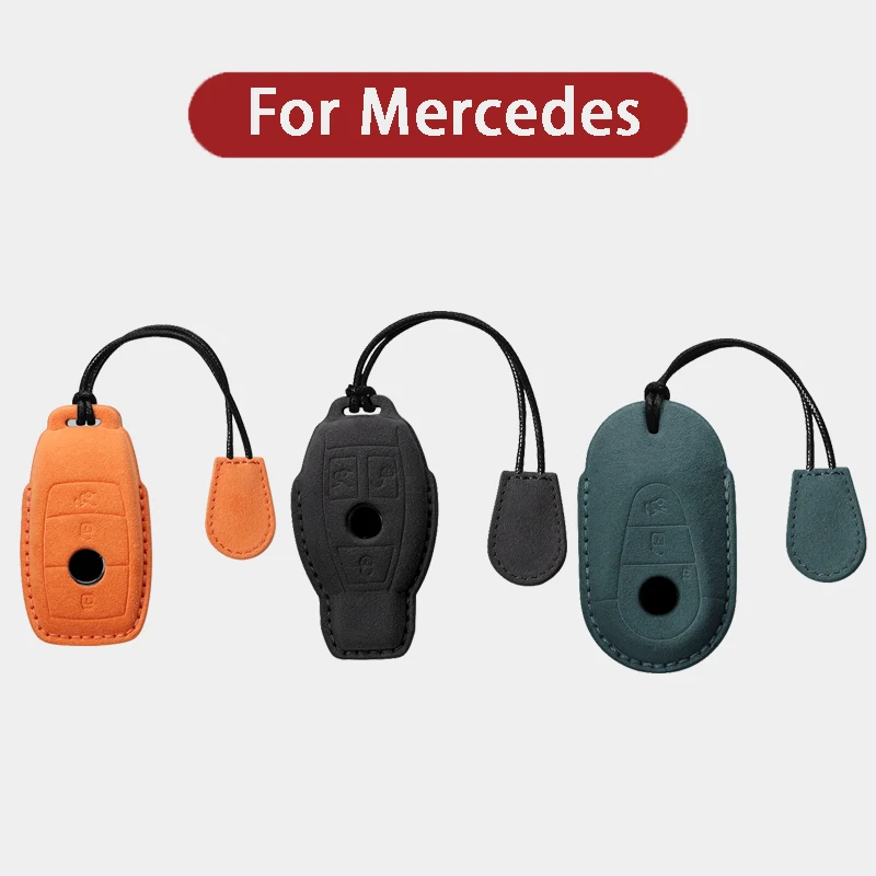 

Suede Leather Car Key Case Cover Fob For Mercedes Benz A C E S G Class GLC CLE CLA GLB GLS AMG W177 W205 W213 W222 X167 Keychain