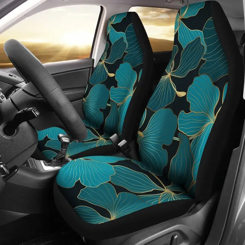 

Black Torquoise Floral Flowers Car Seat Covers Pair, 2 Front Seat Covers, Car Seat Protector, Car Accessories 2 pcs