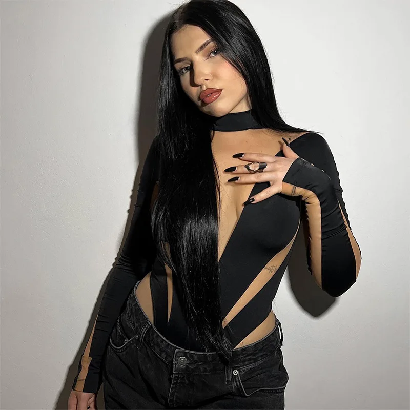 Sexy Mesh Patchwork Rompers Women Jumpsuits Fashion O neck Long Sleeve Skinny Black Jumpsuits Female One Piece Overalls
Sexy Mesh Patchwork Rompers Women Jumpsuits Fashion O neck Long Sleeve Skinny Black Jumpsuits Female One Piece Overalls