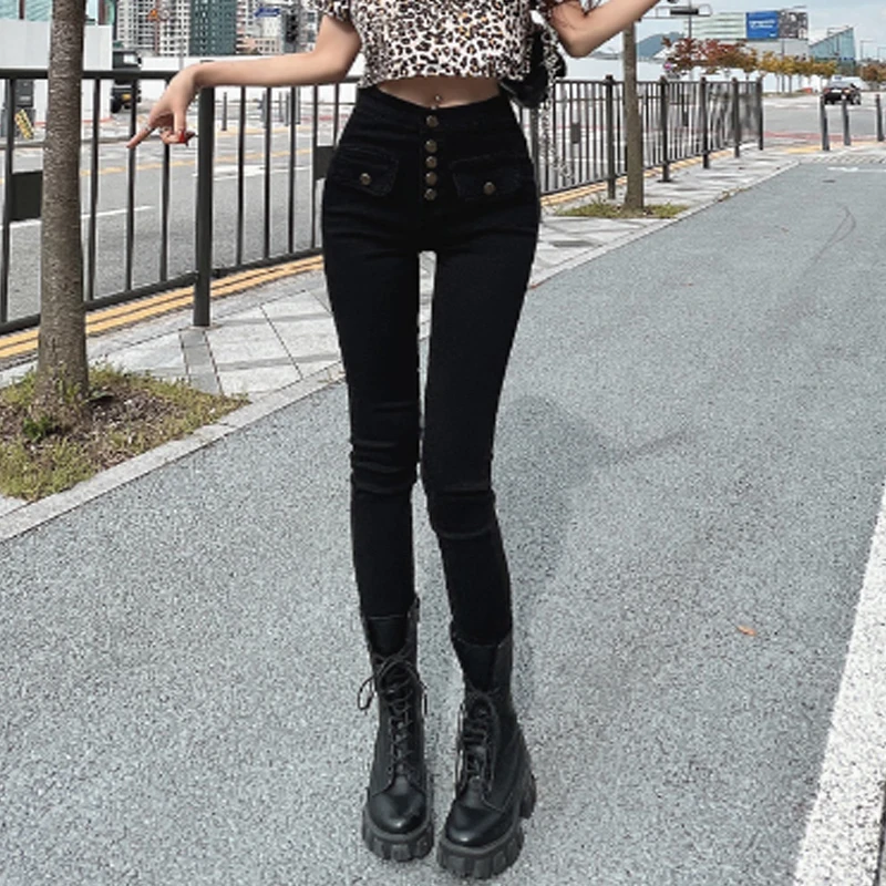 

Black Pencil Pants Women Jeans Streetwear 2023 Cross Criss Sexy Bottoms Ladies Korean Fashion High Waisted Stretch Skinny Jean