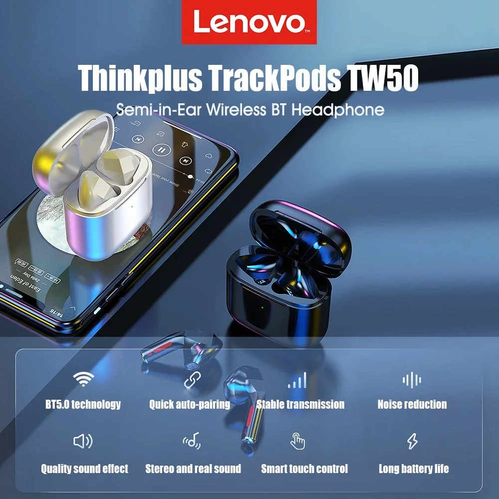 

Lenovo Thinkplus TrackPods TW50 Wireless Stereo Semi-in-ear Earphones BT 5.0 Headphones