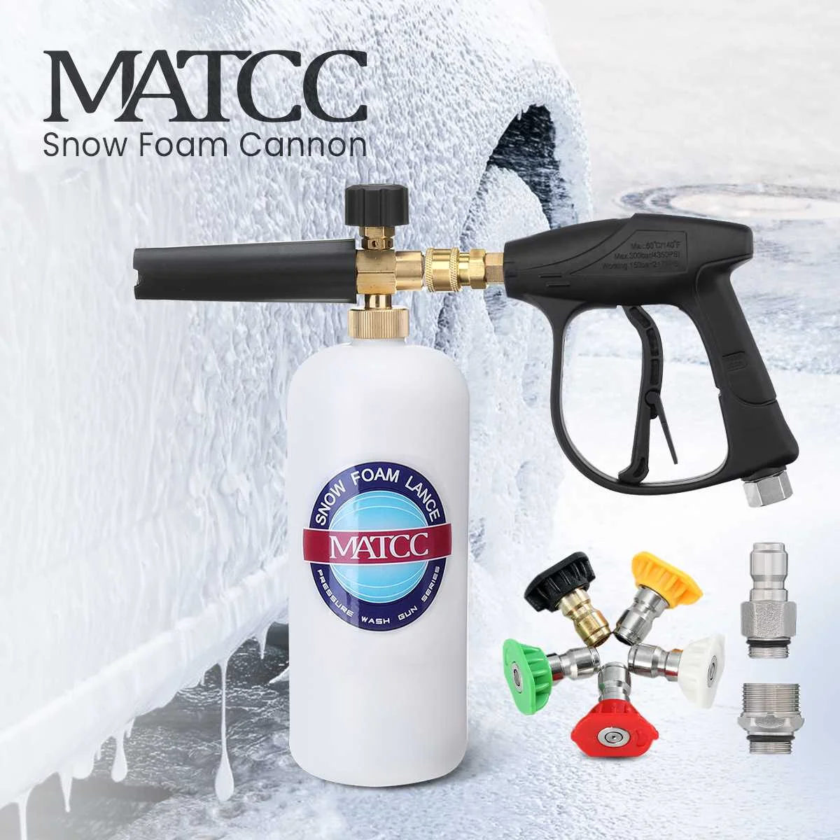 MATCC 200Bar 5 Nozzles Snow Foam Gun 1/4" Quick quick connector Foam Lance Car Washer Pressure Washer Gun Soap Lance Sprayer
MATCC 200Bar 5 Nozzles Snow Foam Gun 1/4" Quick quick connector Foam Lance Car Washer Pressure Washer Gun Soap Lance Sprayer
