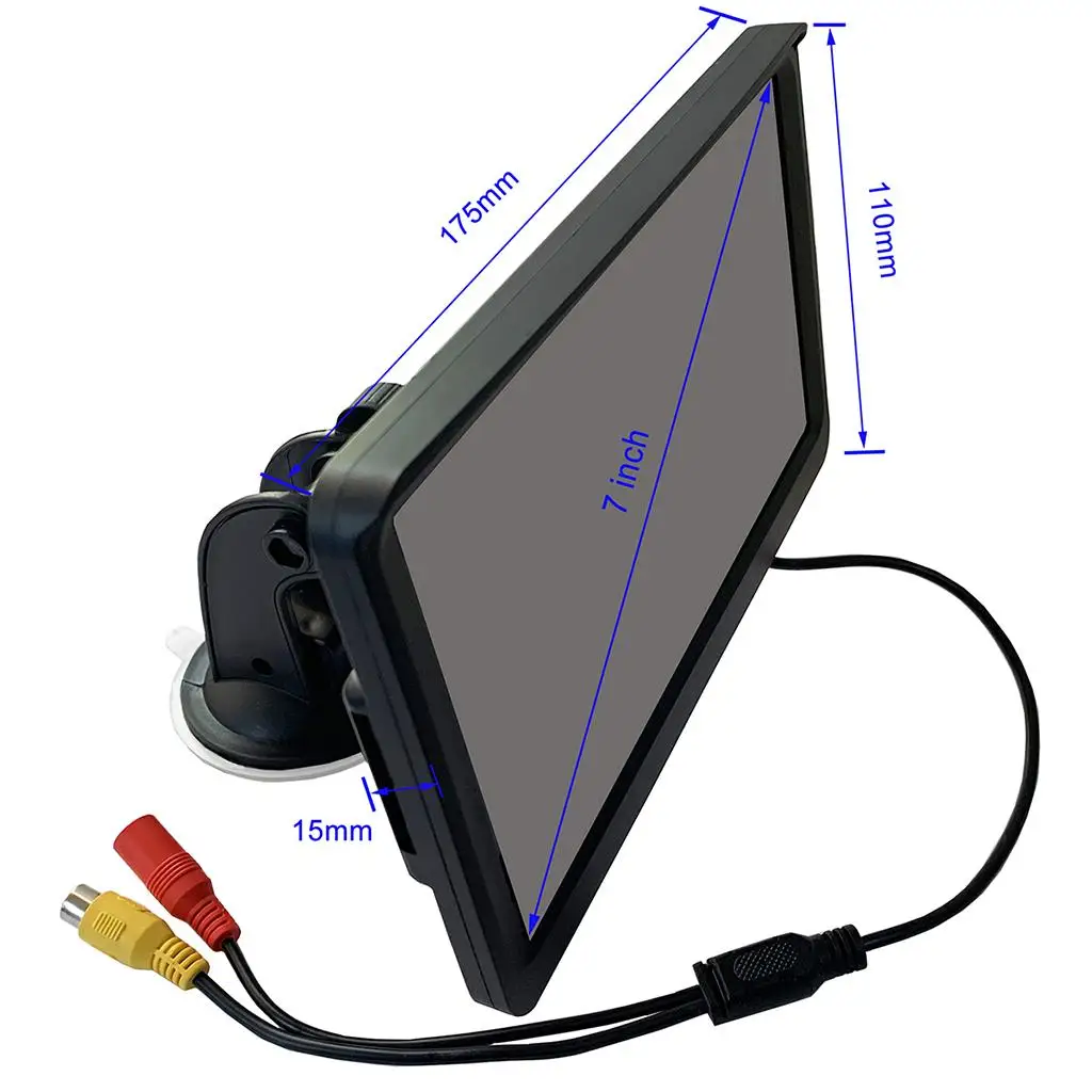 

7" Backup LCD Car Monitor 2.4G Wireless Vehicles Truck 12 LED Camera 1024x600 Distance Lines Ntsc PaL TV 170° Viewing Angle