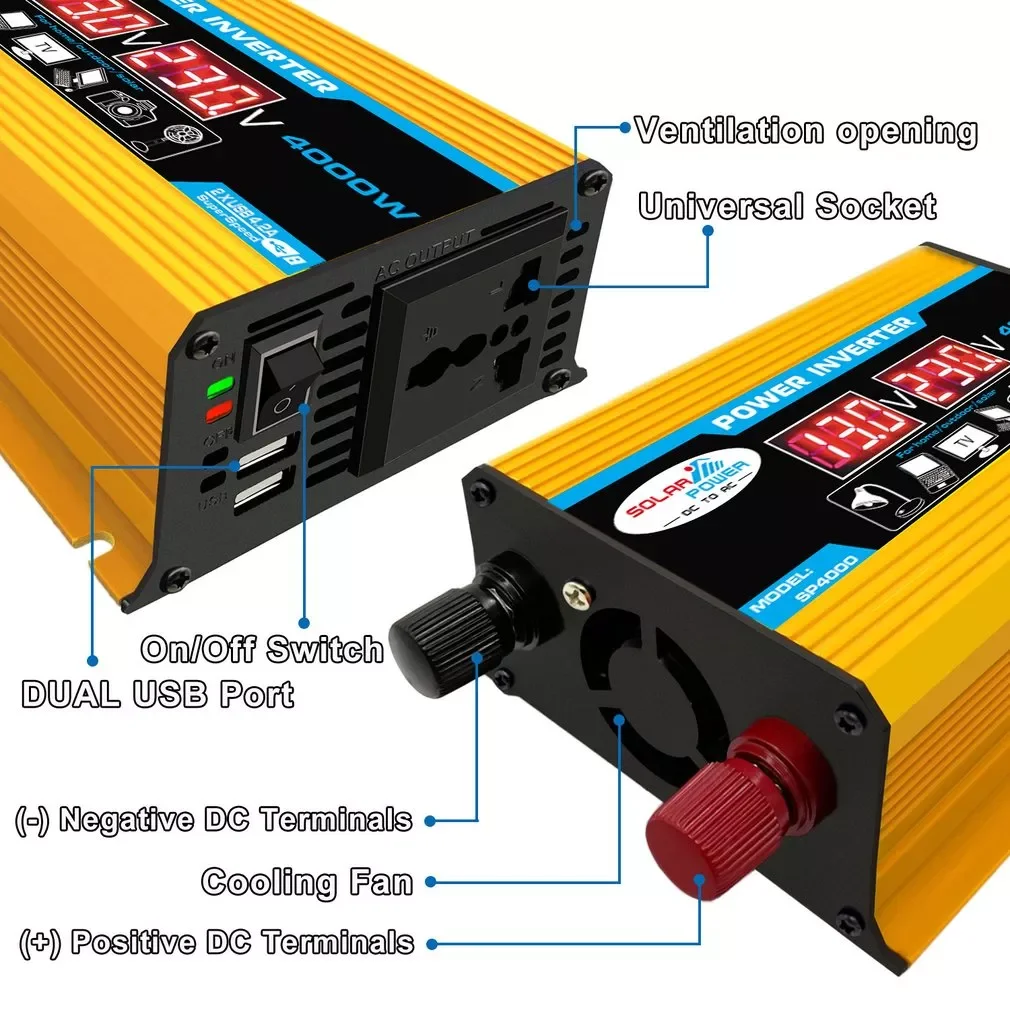 New 4000W 12V 220V/110V LED Ac Car Power Inverter Converter Charger Adapter inversor Dual USB Transformer Modified Sine Wave
New 4000W 12V 220V/110V LED Ac Car Power Inverter Converter Charger Adapter inversor Dual USB Transformer Modified Sine Wave