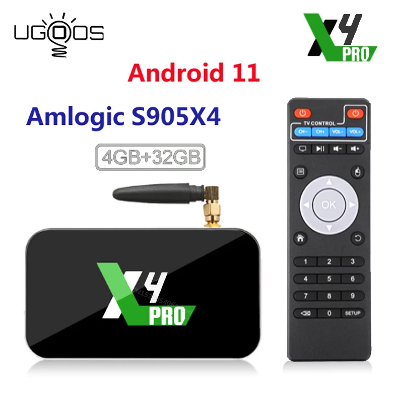 

ТВ-приставка UGOOS X4 Pro Android 11 Amlogic S905X4 LPDDR4 4 ГБ 32 ГБ Поддержка AV1 CEC HDR 1000M BT4.0 OTT 4K медиаплеер VS X3 PRO