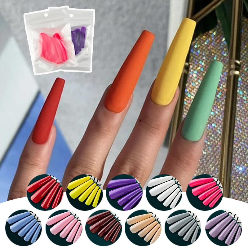 

24Pcs Fake Nail With Glue Long Matte Green Frosted Ballerina Fake Press On Nails Wearable Full Cover Coffin French Nail Art Tips