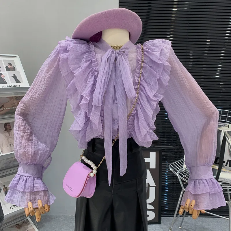 2023 Autumn Ruffle Lace up Purple Shirt V-neck Long Sleeve Design Shirt for Women blouses
2023 Autumn Ruffle Lace up Purple Shirt V-neck Long Sleeve Design Shirt for Women blouses