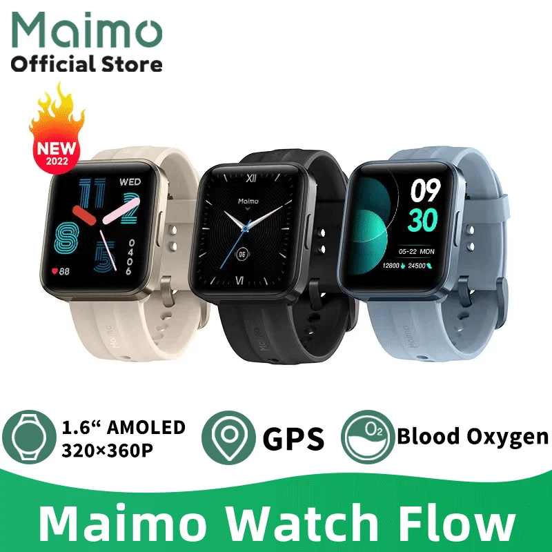

Новинка, умные часы глобальная версия Maimo, GPS, AMOLED дисплей 1,6 дюйма, часы с пульсометром и оксиметром в крови, 225 мАч