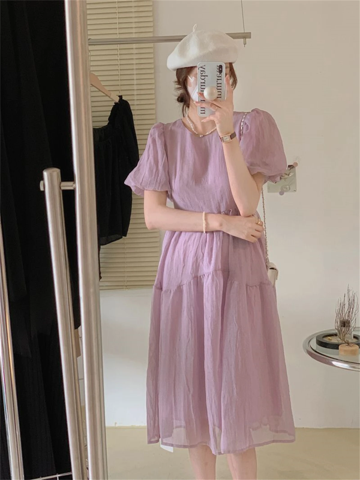 2023 Spring and Summer Commuter Leisure Temperament Women's French Purple Square Neck Bubble Sleeve Dress
2023 Spring and Summer Commuter Leisure Temperament Women's French Purple Square Neck Bubble Sleeve Dress