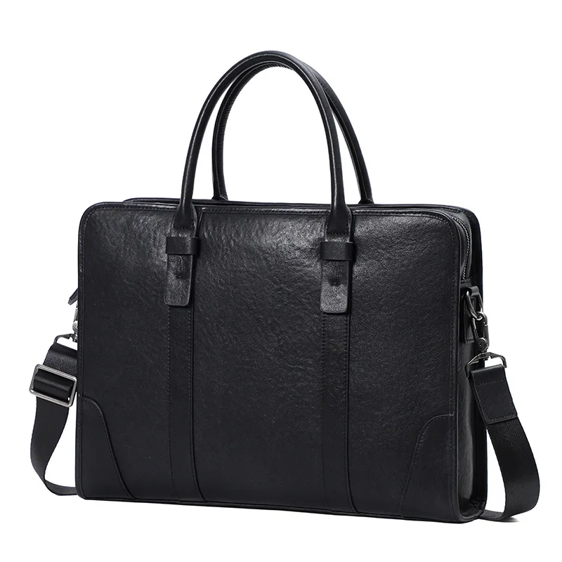 

Highend Black A4 Full Grain Vegetable Tanned Genuine Leather 14'' Laptop Executive Office Men Briefcase Portfolio Messenger Bag