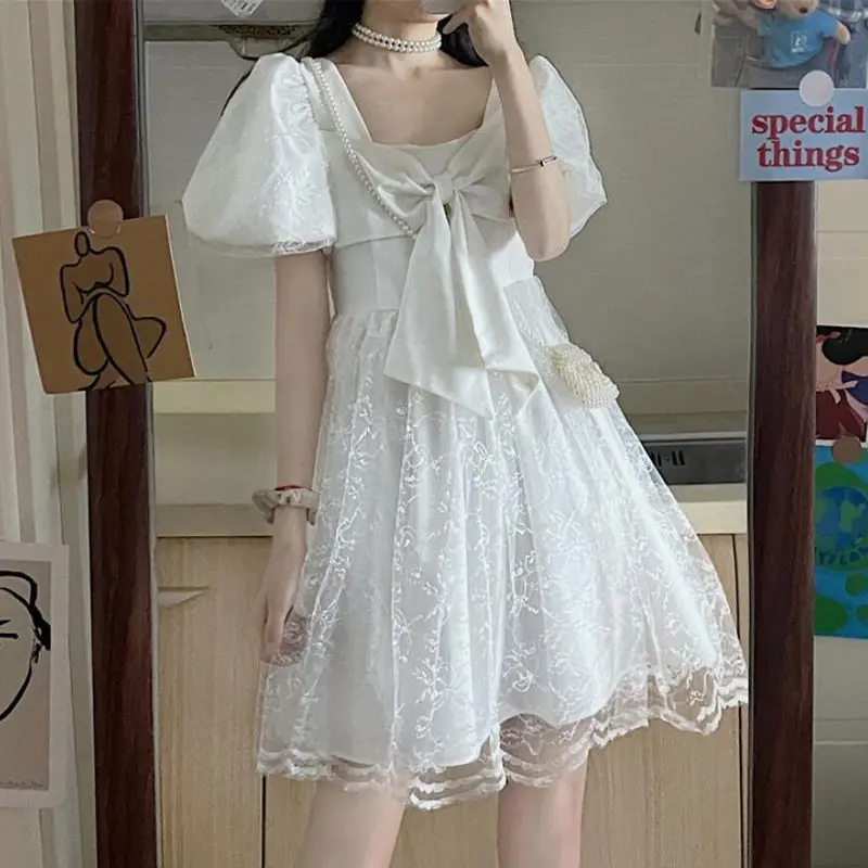 Lolita Kawaii Dress Women Sweet Puff Sleeve Vintage Y2k Mini Dress Female Japanese Style Bow Square Neck Dress Korean Summer
Lolita Kawaii Dress Women Sweet Puff Sleeve Vintage Y2k Mini Dress Female Japanese Style Bow Square Neck Dress Korean Summer