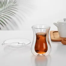 Beauty Black Tea Cup Saucer Teaspoon Sets Turkish Bohea Double Wall Glass Insulated Thermal Cafe ESPRESSO SHOT Coffee Mug Teacup