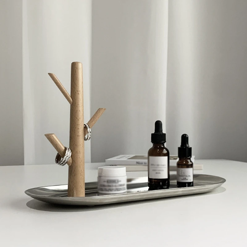 Desktop Storage Tray Durable Large Capacity Cosmetic Organizer Metallic Jewelry Plate with Wood Branch for Food Snack
Desktop Storage Tray Durable Large Capacity Cosmetic Organizer Metallic Jewelry Plate with Wood Branch for Food Snack
