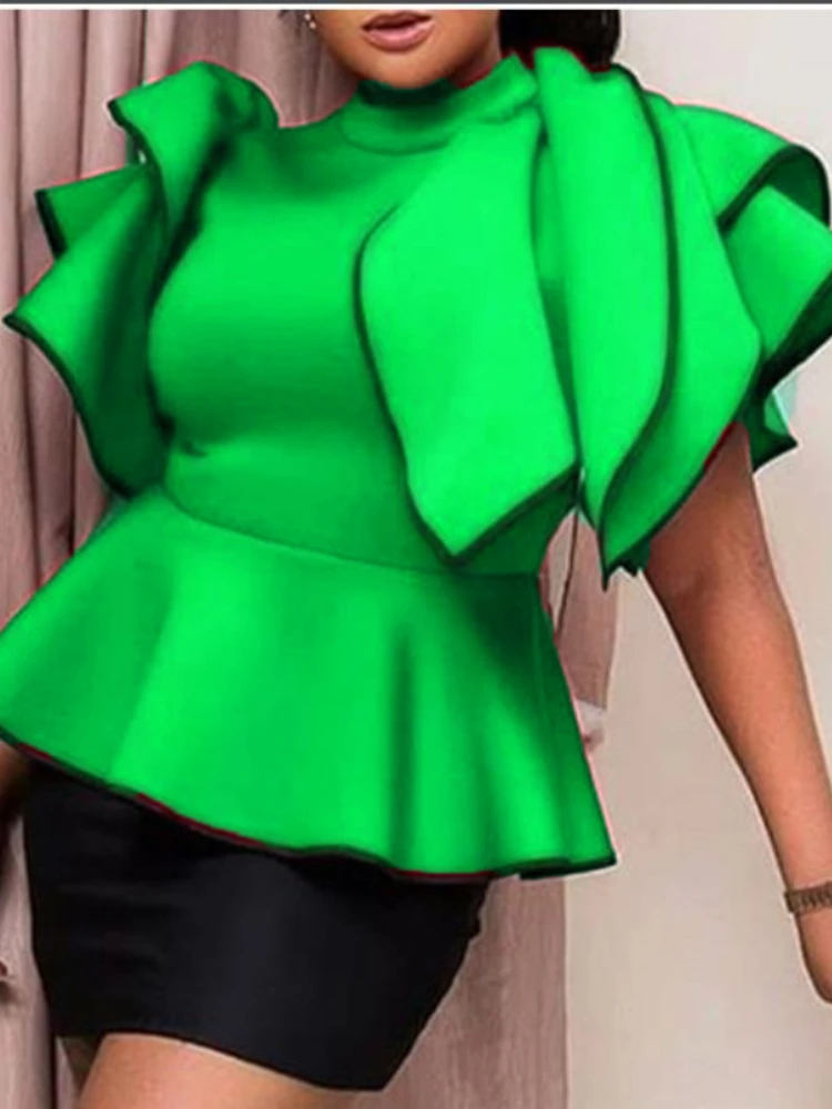 

Women Blouse Green Tops Ruffles Sleeves Peplum Elegant Party Christmas Event Fashion Evening Celebrate Stylish African Bluas New