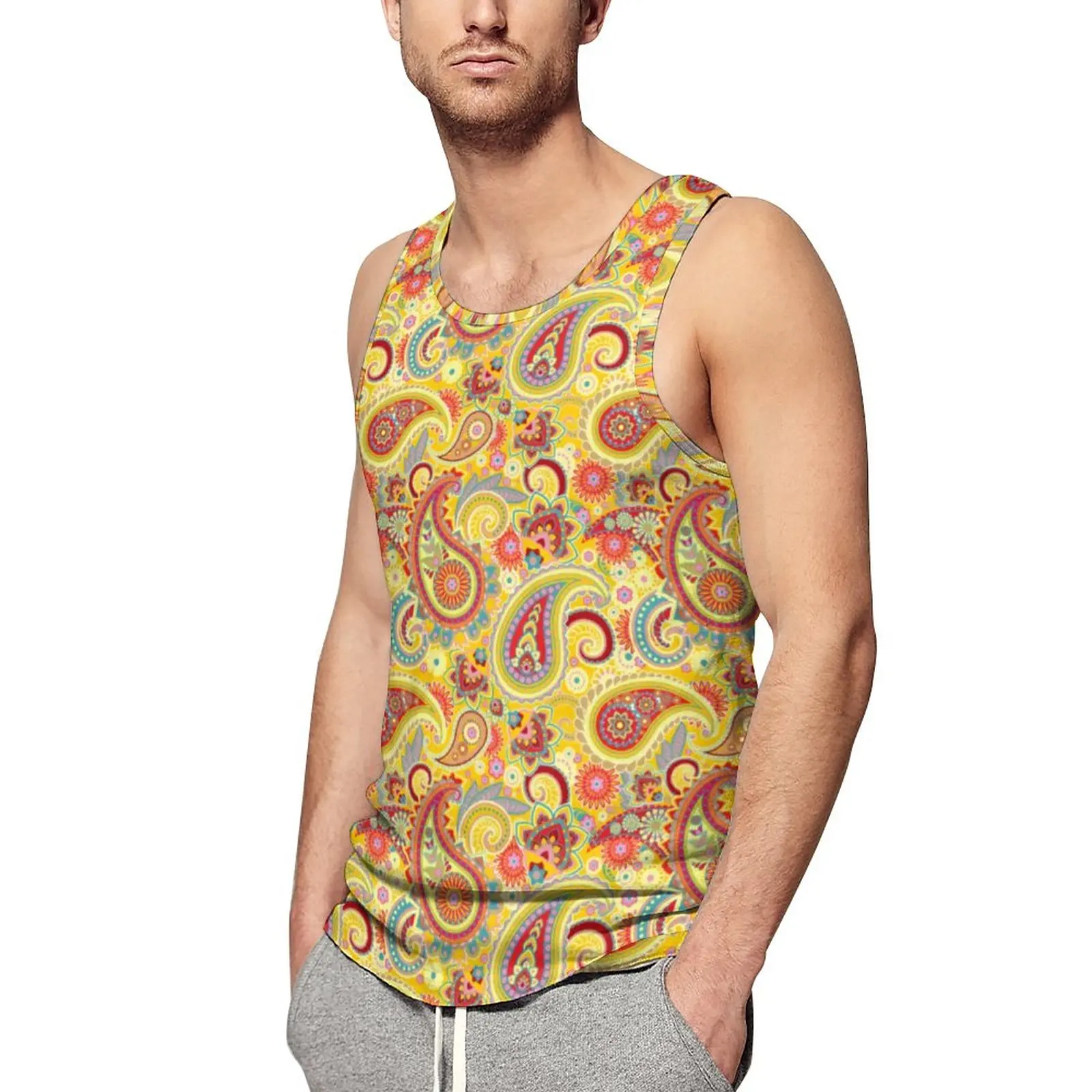 Yellow Retro Paisley Tank Top Trippy Hippy Print Trendy Tops Summer Training Men Design Sleeveless Shirts Plus Size
Yellow Retro Paisley Tank Top Trippy Hippy Print Trendy Tops Summer Training Men Design Sleeveless Shirts Plus Size
