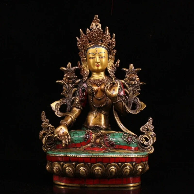 13.3" Collect Chinese Bronze Inlaid Gems Gold Plated Buddhist White Tara Statue
13.3" Collect Chinese Bronze Inlaid Gems Gold Plated Buddhist White Tara Statue