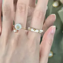 Korean Style Rabbit Rings Enamel Pearl Temperament Personality Finger Ring Women Imitation jade Open Ring Fashion Jewelry