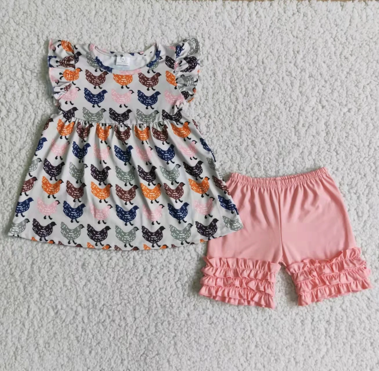 wholesale fashion baby girl summer outfit 2 pcs child clothing set flutter sleeve chicken top and pink shorts kids outfit set
wholesale fashion baby girl summer outfit 2 pcs child clothing set flutter sleeve chicken top and pink shorts kids outfit set