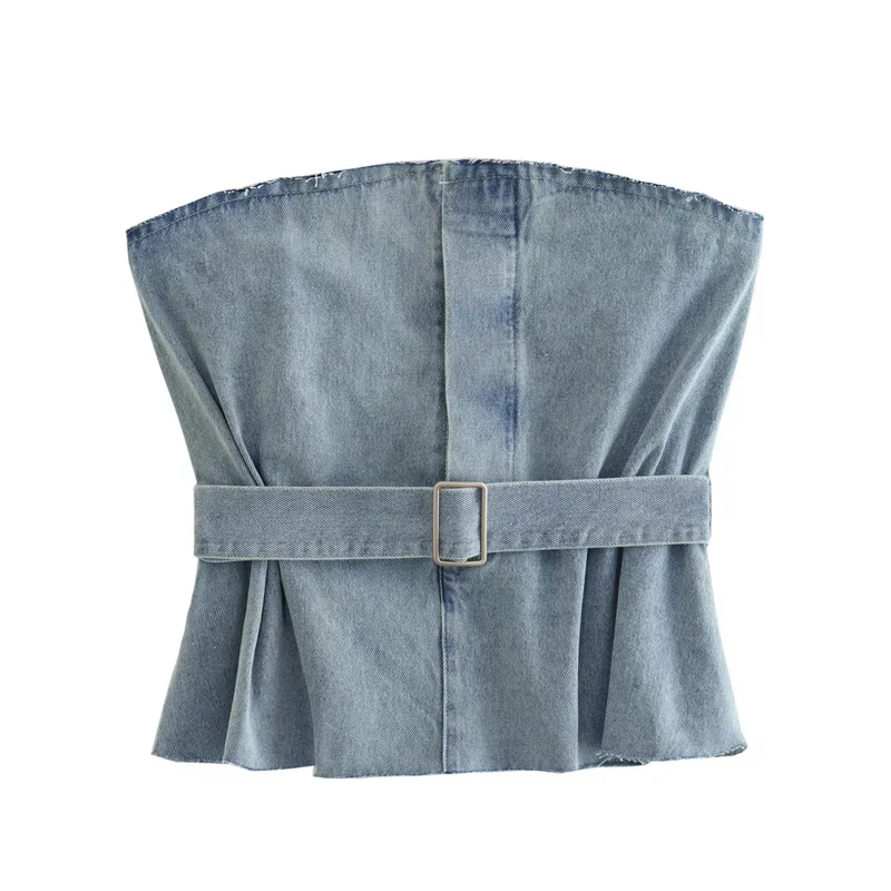 Женский джинсовый Топ без бретелек, с прямым вырезом и металлической пряжкой
Женский джинсовый Топ без бретелек, с прямым вырезом и металлической пряжкой