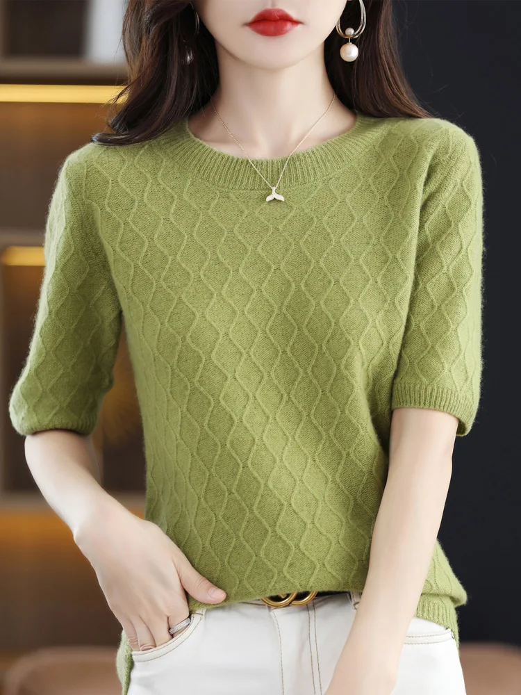 Aliselect Fashion 100% Merino Wool Women Knitted Sweater O-Neck Half Sleeve Pullover Spring Autumn Clothing Jumper Knitwear
Aliselect Fashion 100% Merino Wool Women Knitted Sweater O-Neck Half Sleeve Pullover Spring Autumn Clothing Jumper Knitwear