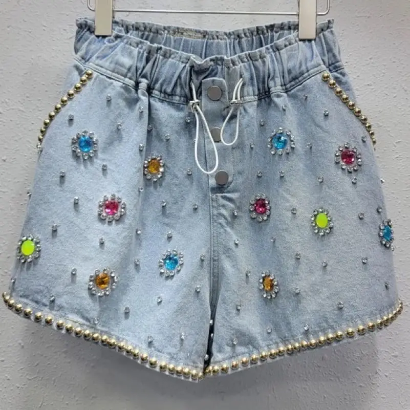 2023 New Arrival High Quality Beads Color Diamonds High Waist Jeans Shorts Women Loose Slimming Casual Denim Shorts Summer
2023 New Arrival High Quality Beads Color Diamonds High Waist Jeans Shorts Women Loose Slimming Casual Denim Shorts Summer