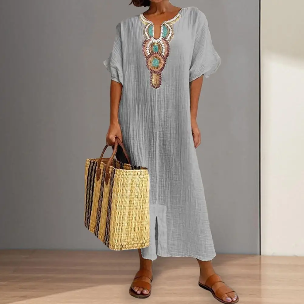 Women Maxi Dress Bohemian Embroidered V Neck Short Sleeves Embroidery Daily Wear Split Ankle Length Lady Dress Women Clothes
Women Maxi Dress Bohemian Embroidered V Neck Short Sleeves Embroidery Daily Wear Split Ankle Length Lady Dress Women Clothes