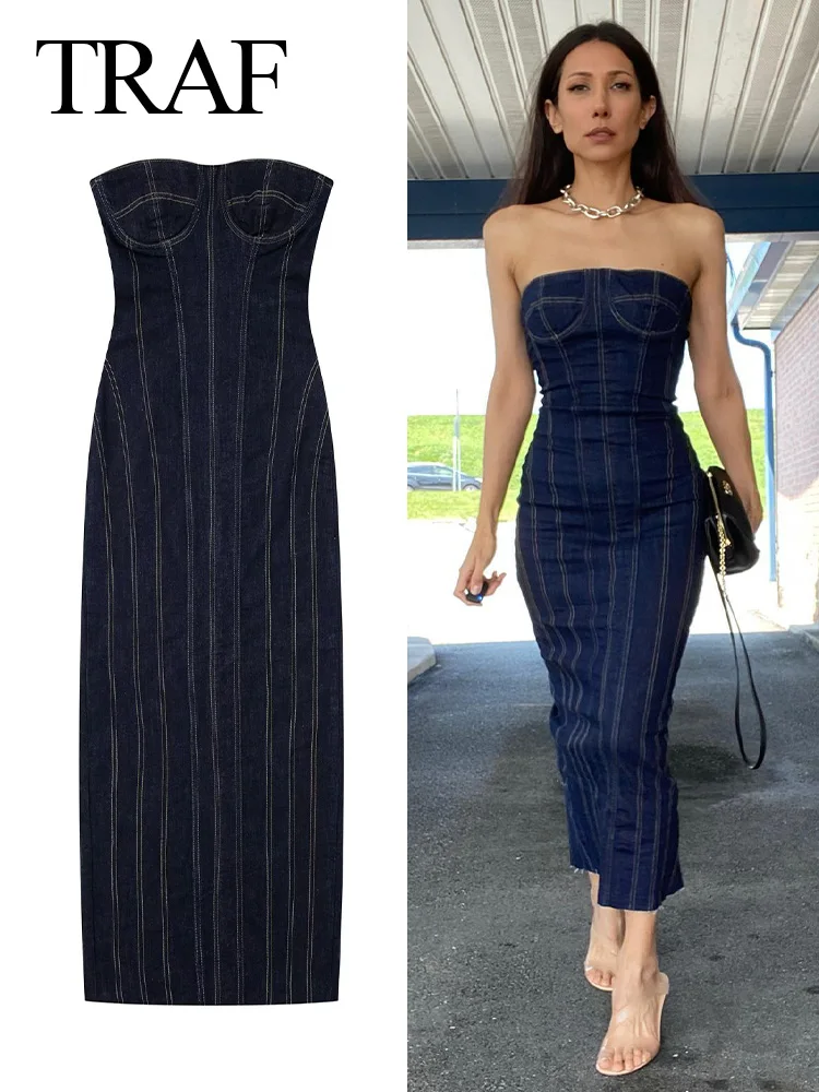 TRAF Summer Fashion Women Elegant Party Mid Length Dress Woman Striped Zipper Hem Slit Slim Sexy Backless Dresses Mujer Vestidos
TRAF Summer Fashion Women Elegant Party Mid Length Dress Woman Striped Zipper Hem Slit Slim Sexy Backless Dresses Mujer Vestidos