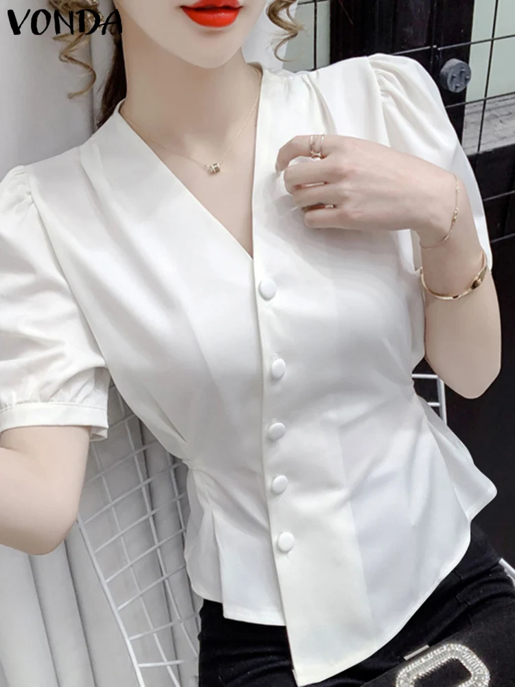 Women Summer Shirts VONDA Elegant Sexy V Neck Blouse 2023 Fashion Short Sleeve Solid Casual Tops Puff Sleeve Blusas Femininas
Women Summer Shirts VONDA Elegant Sexy V Neck Blouse 2023 Fashion Short Sleeve Solid Casual Tops Puff Sleeve Blusas Femininas