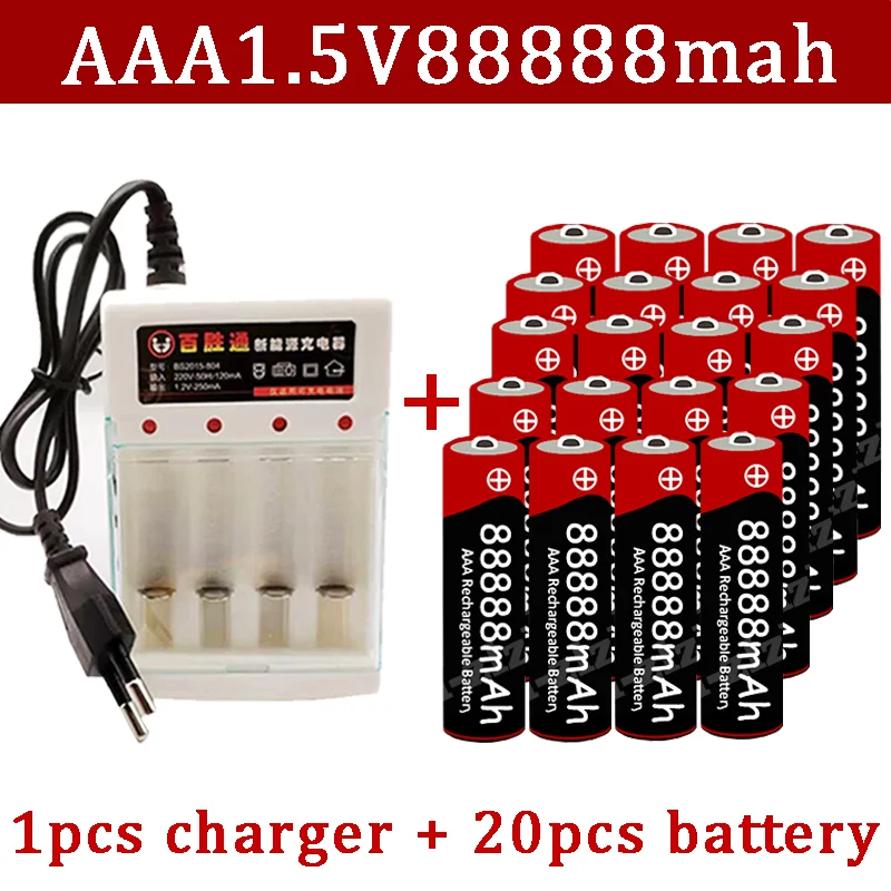

AAA alkaline rechargeable battery. 1.5V, 88888 mAh, suitable for watches, toys, flashlights, remote controls, brand new+charger