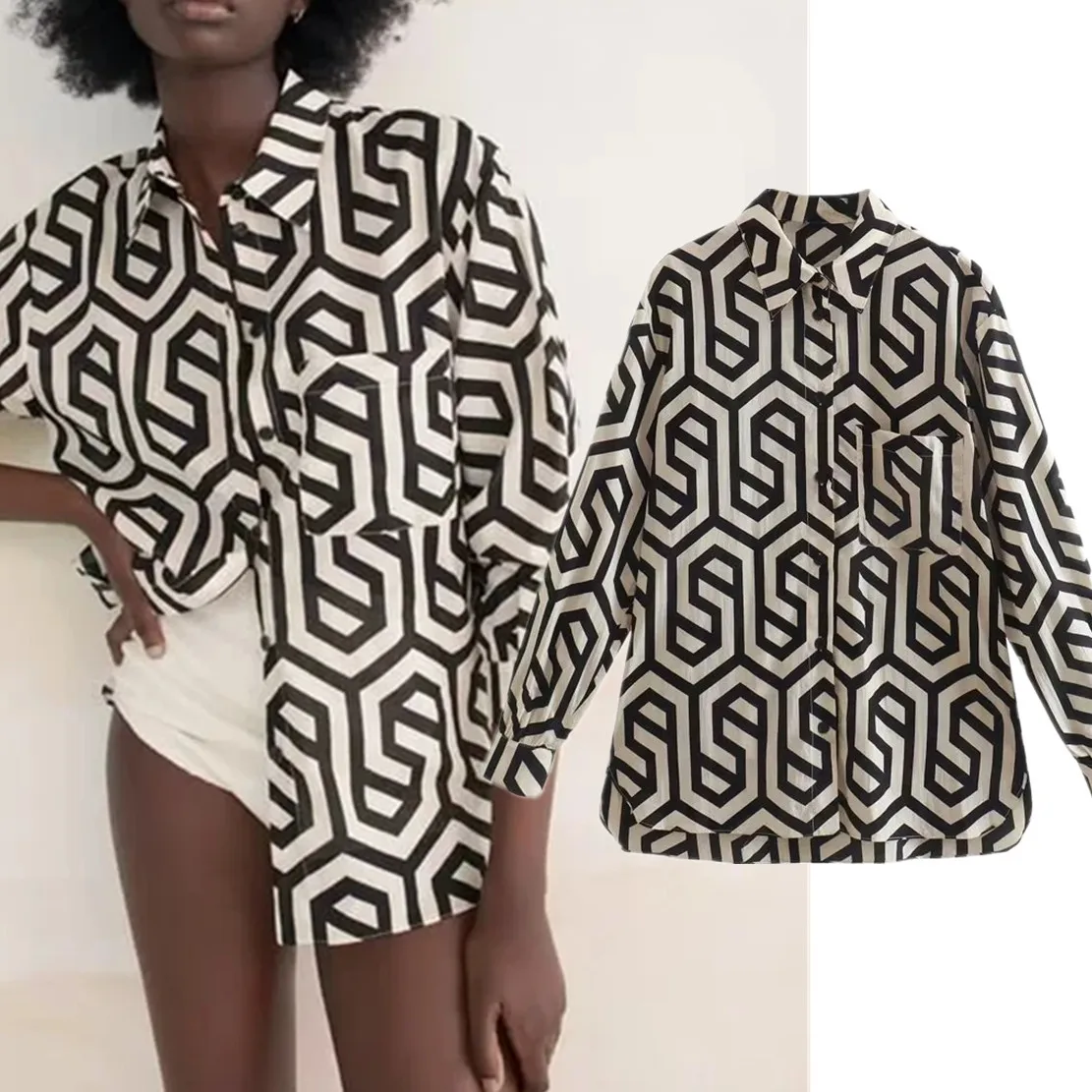 Jenny&Dave England Style High Street Geometric Printing Loose Blouse Women Vintage Casual Shirts
Jenny&Dave England Style High Street Geometric Printing Loose Blouse Women Vintage Casual Shirts