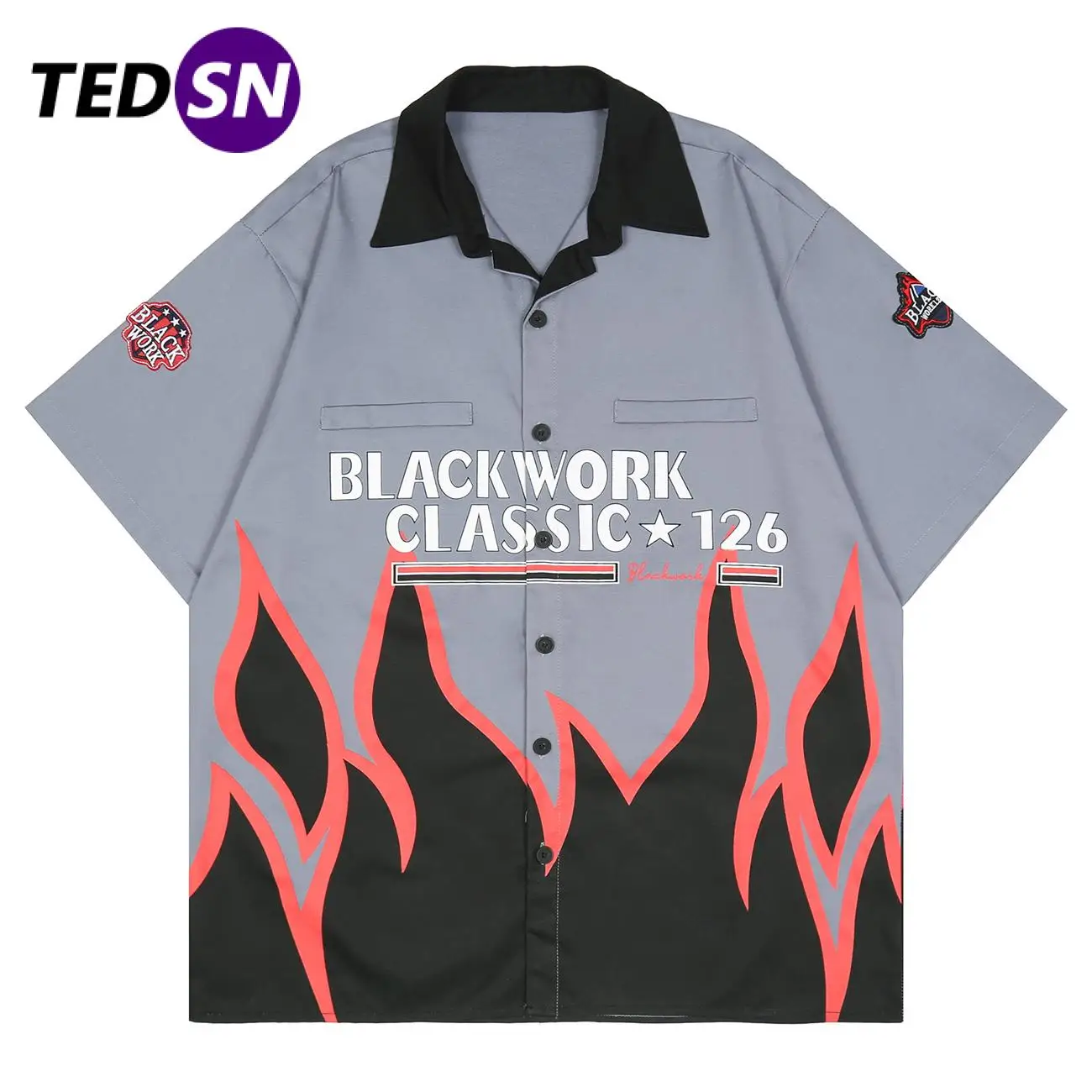 TEDSN New Turn-down Collar Flame Printing Casual Loose T-shirt 2022 Summer Hot Selling Streetwear Fashion Men Women Short Sleeve
TEDSN New Turn-down Collar Flame Printing Casual Loose T-shirt 2022 Summer Hot Selling Streetwear Fashion Men Women Short Sleeve