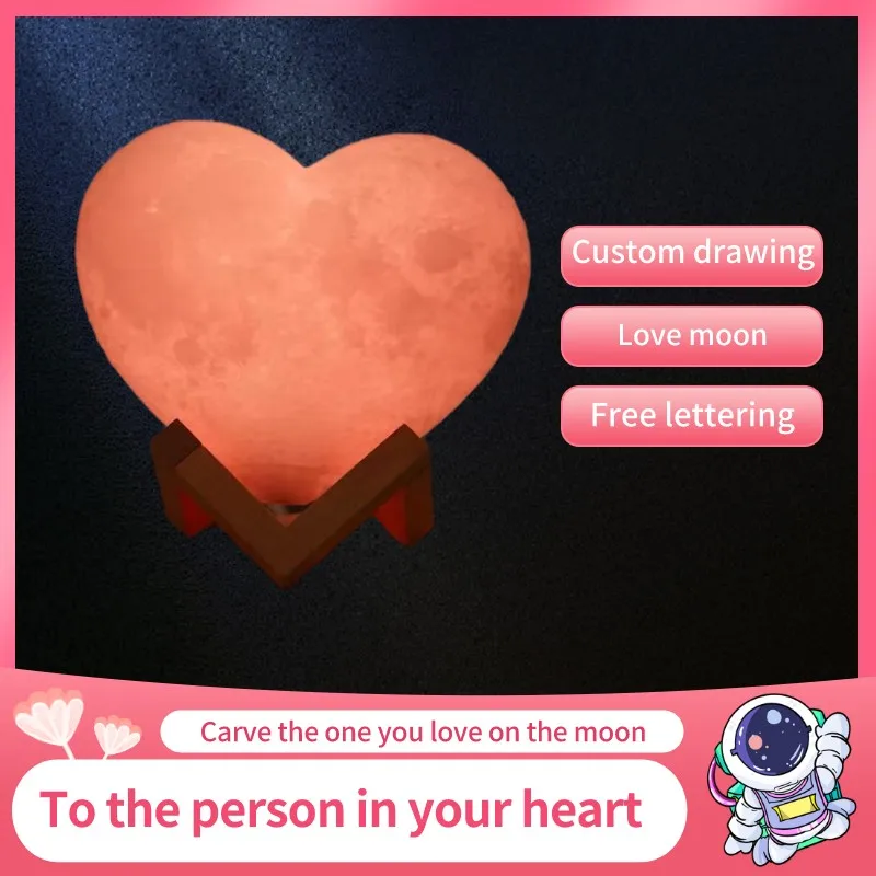 Heart-shaped 3D Printing Moon Light Personalized Photo Text Night Light Usb Charging Birthday Valentine's Day Moon Light Gift
Heart-shaped 3D Printing Moon Light Personalized Photo Text Night Light Usb Charging Birthday Valentine's Day Moon Light Gift