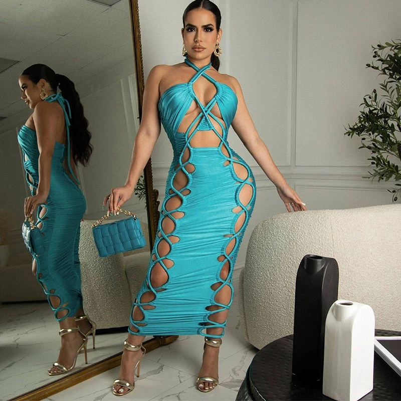 Sexy Lace-Up Hollow Out Bandage Dresses For Women 2022 Summer Sleeveless Halter Neck Ruched Package Hip Dress Night Clubwear
Sexy Lace-Up Hollow Out Bandage Dresses For Women 2022 Summer Sleeveless Halter Neck Ruched Package Hip Dress Night Clubwear